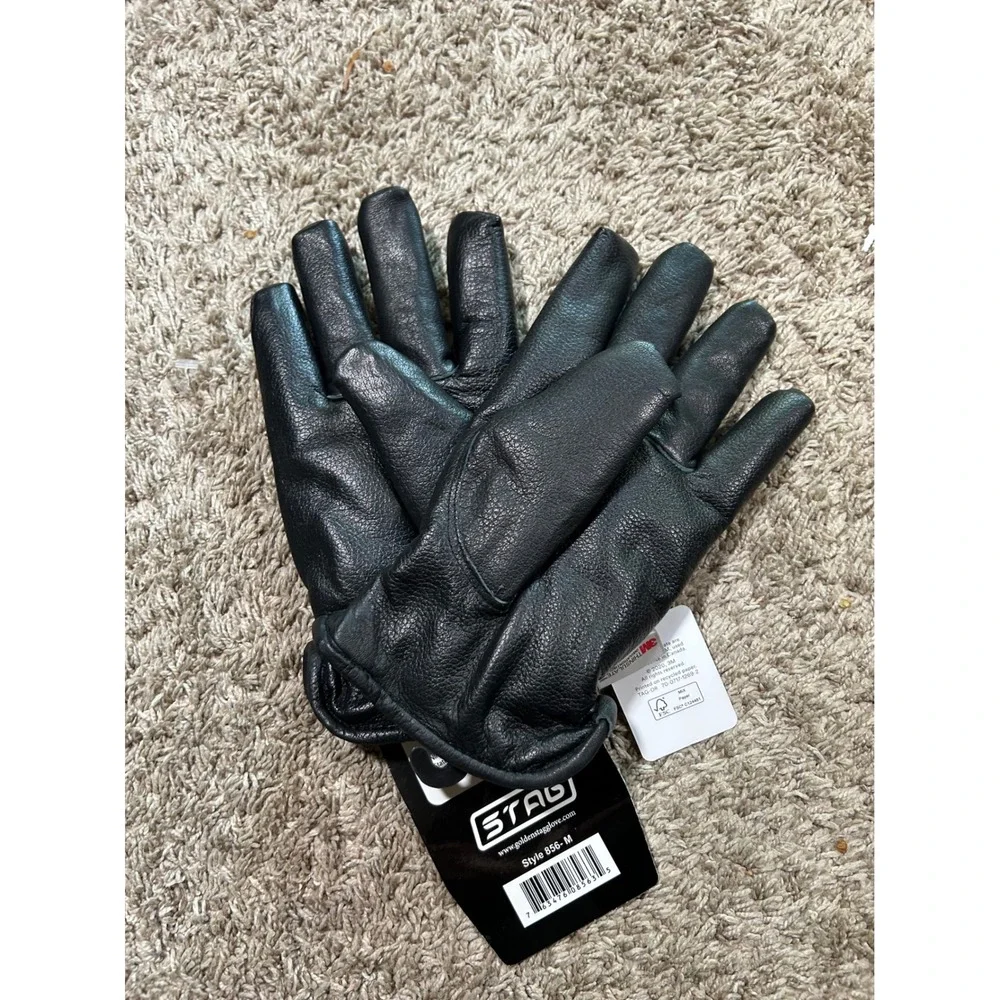 NWT Stag Black Premium‎ Deerskin Leather 3M Thinsulate Gloves Style 856 Medium